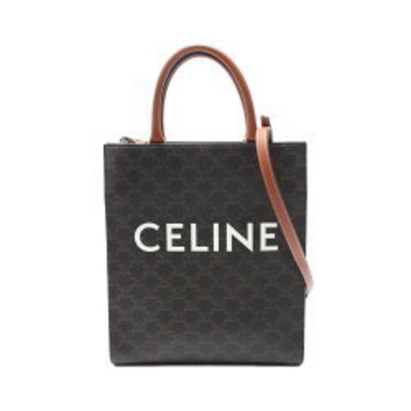 Celine Vertical Cabas Triomphe Tote Bag Leather Black Brown - Picture 1 of 6